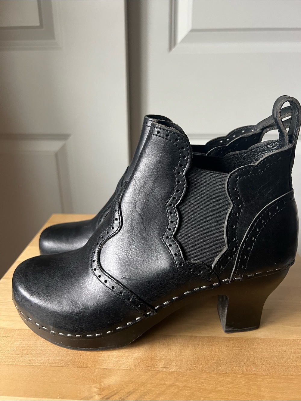 Swedish Hasbeens Black Leather Ankle Boots